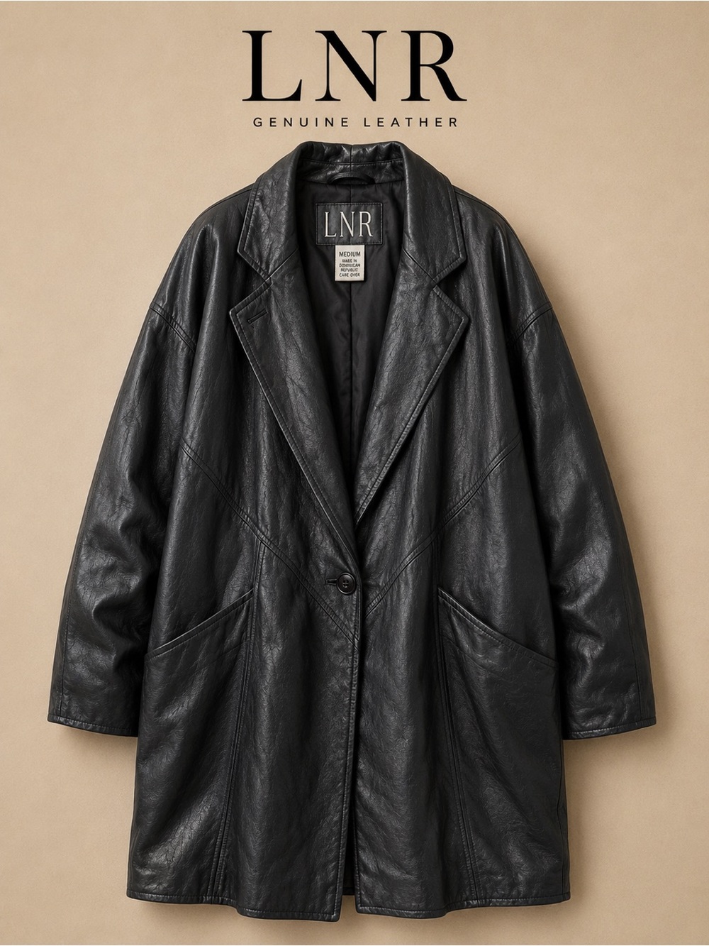 LNR Genuine Leather Black Relaxed-Fit Blazer Jacket